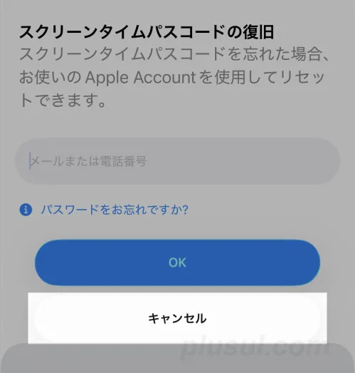 パスコードの復旧用にAppleアカウントを設定する画面