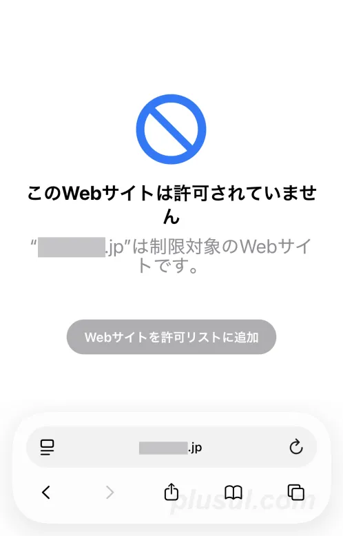 制限されたウェブサイトの画面例